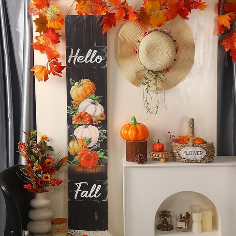 Dandat Fall Porch Sign Wooden Pumpkin Hanging Porch Decor Autumn Vertical Thanksgiving Welcome Signs for Front Porch Rustic Pumpkin Decoration Outdoor Standing for Home Yard, 42(Dark Color) in Kuwait