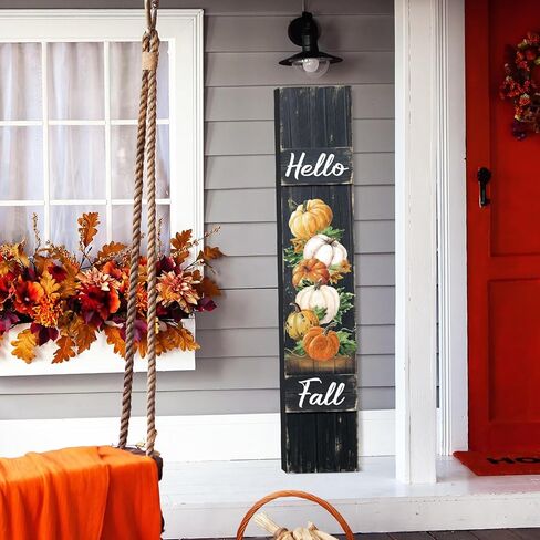Dandat Fall Porch Sign Wooden Pumpkin Hanging Porch Decor Autumn Vertical Thanksgiving Welcome Signs for Front Porch Rustic Pumpkin Decoration Outdoor Standing for Home Yard, 42(Dark Color) in Kuwait