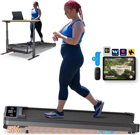 Under Desk Treadmill with Incline 2 in 1 Walking Pad for Office Home, Only 40LBS Small Treadmill 300LBS Capacity, 2.5HP Quiet Runing Jogging Machine, Remote &APP Voice Control, Sync with Apple Health in Saudi Arabia