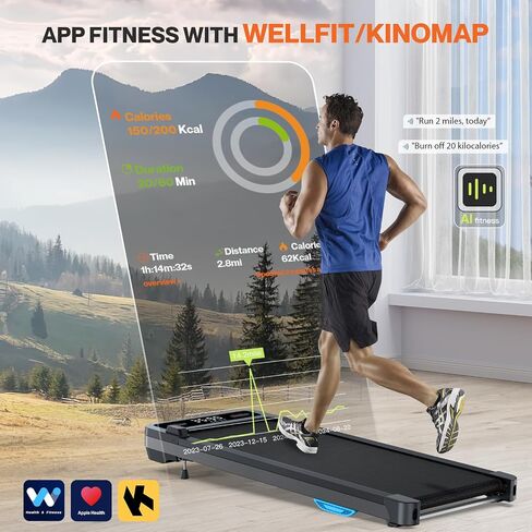 Under Desk Treadmill with Incline 2 in 1 Walking Pad for Office Home, Only 40LBS Small Treadmill 300LBS Capacity, 2.5HP Quiet Runing Jogging Machine, Remote &APP Voice Control, Sync with Apple Health in Saudi Arabia