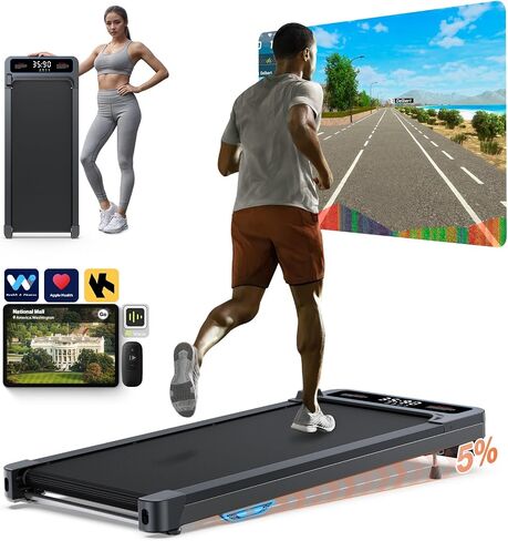Under Desk Treadmill with Incline 2 in 1 Walking Pad for Office Home, Only 40LBS Small Treadmill 300LBS Capacity, 2.5HP Quiet Runing Jogging Machine, Remote &APP Voice Control, Sync with Apple Health in Saudi Arabia