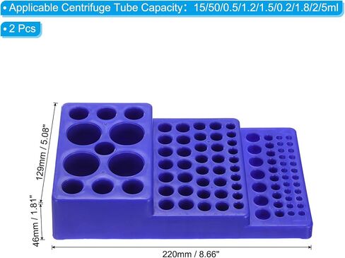 PATIKIL 26 Wells Tube Rack, 2 Pcs Vial Rack Trapezoid Centrifuge Tube Holder for Microcentrifuge Tubes 0.2/0.5/1.2/1.5/1.8/2/5/15/50ml, Blue in Saudi Arabia