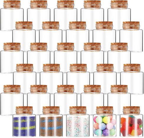 Nuenen 50 جهاز كمبيوتر شخصى 2 أوقية زجاجات الفن الرمل البلاستيكية مع سدادات الفلين حاويات صغيرة واضحة لفن الرمل زجاجات جرعة قارورة صغيرة الجرار البلاستيكية مع الأغطية الفنون واللوازم الحرفية للأطفال DIY in Kuwait