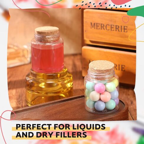 Nuenen 50 جهاز كمبيوتر شخصى 2 أوقية زجاجات الفن الرمل البلاستيكية مع سدادات الفلين حاويات صغيرة واضحة لفن الرمل زجاجات جرعة قارورة صغيرة الجرار البلاستيكية مع الأغطية الفنون واللوازم الحرفية للأطفال DIY in Kuwait