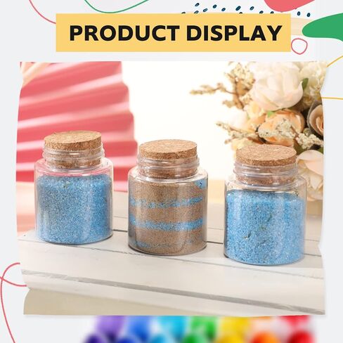 Nuenen 50 جهاز كمبيوتر شخصى 2 أوقية زجاجات الفن الرمل البلاستيكية مع سدادات الفلين حاويات صغيرة واضحة لفن الرمل زجاجات جرعة قارورة صغيرة الجرار البلاستيكية مع الأغطية الفنون واللوازم الحرفية للأطفال DIY in Kuwait