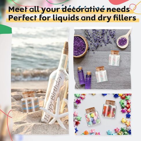 Nuenen 50 جهاز كمبيوتر شخصى 2 أوقية زجاجات الفن الرمل البلاستيكية مع سدادات الفلين حاويات صغيرة واضحة لفن الرمل زجاجات جرعة قارورة صغيرة الجرار البلاستيكية مع الأغطية الفنون واللوازم الحرفية للأطفال DIY in Kuwait