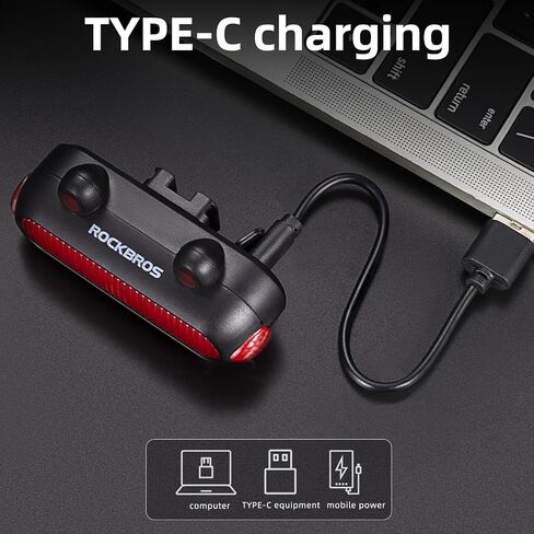 ROCKBROS Bike Taillight - IPX6 Waterproof, USB Rechargeable Rear Bike Light, 6 Lighting Modes, Rear Bicycle Brake Tailight for Men Women Kids in Saudi Arabia