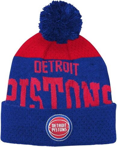 Outerstuff Detroit Pistons Youth Size Collegiate Arch Mesh Cuffed with Pom Beanie Knit Hat Blue in Saudi Arabia