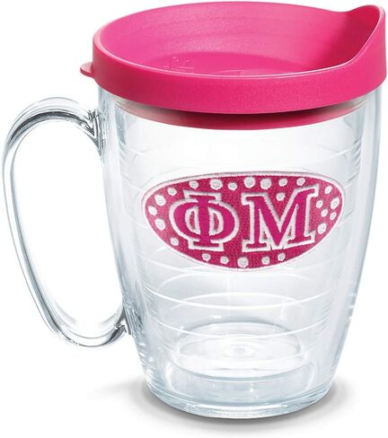 Tervis Fraternity - كوب Phi Mu مع شعار وغطاء فوشيا سعة 16oz، شفاف in Kuwait