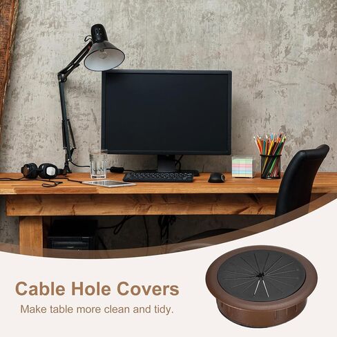 uxcell 2Pcs Cable Hole Cover, 2 Inch (50mm) ABS Desk Cable Wire Cord Grommet Hole Cover for Office Computer Desk Wire Organizer, Brown in Saudi Arabia