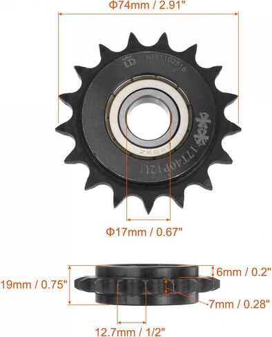 uxcell #40 Chain Idler Sprocket, 17mm Bore 1/2" Pitch 17 Tooth Tensioner, Black Oxide Finished C45 Carbon Steel with Insert Single Bearing for ISO 08A Chains in Saudi Arabia