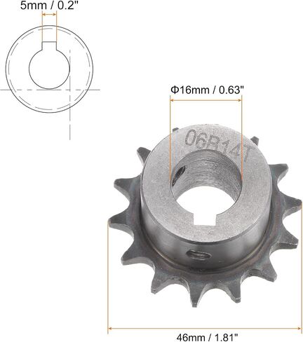 ضرس سلسلة دوارة HARFINGTON DIN/ISO 06B 14T الملعب 3/8 "16 مم تتحمل A3 ترس محرك من الفولاذ الكربوني in Saudi Arabia