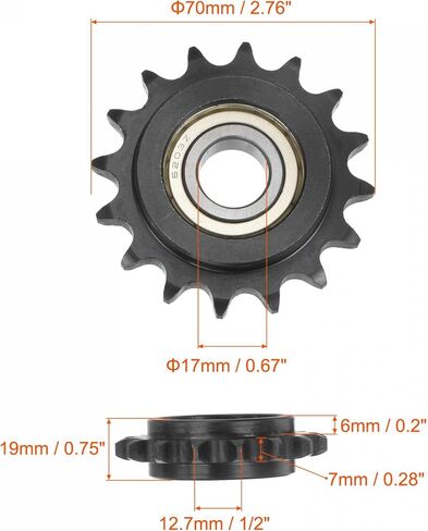 uxcell #40 Chain Idler Sprocket, 17mm Bore 1/2" Pitch 17 Tooth Tensioner, Black Oxide Finished C45 Carbon Steel with Insert Single Bearing for ISO 08A Chains in Saudi Arabia