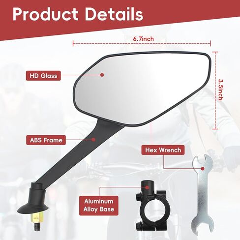 مرآة الدراجة، 2 حزمة، حامل مقود مرآة الدراجة، مرآة رؤية خلفية للدراجة قابلة للتعديل 360 درجة، مجال رؤية عالي الوضوح بزاوية واسعة للغاية، مناسب للدراجات، والدراجات الإلكترونية، والدراجات الجبلية على الطرق، والدراجات البخارية in Kuwait