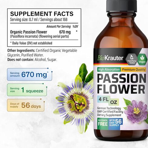 Passionflower Tincture - Organic Passion Flower Extract for Mood Support - Alcohol and Sugar Free - Vegan Drops 2 Fl.Oz. in Saudi Arabia