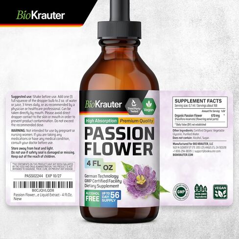Passionflower Tincture - Organic Passion Flower Extract for Mood Support - Alcohol and Sugar Free - Vegan Drops 2 Fl.Oz. in Saudi Arabia