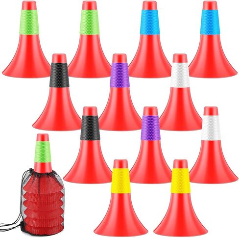 Tuanse 12 حزمة من المخاريط الرياضية لتدريب خفة الحركة مقاس 9 بوصة، مخاريط مرنة مع حقيبة حمل، مخاريط تدريب كرة السلة، مخاريط رياضية بلاستيكية لخفة الحركة للتدريبات الداخلية والخارجية (أحمر) in Kuwait