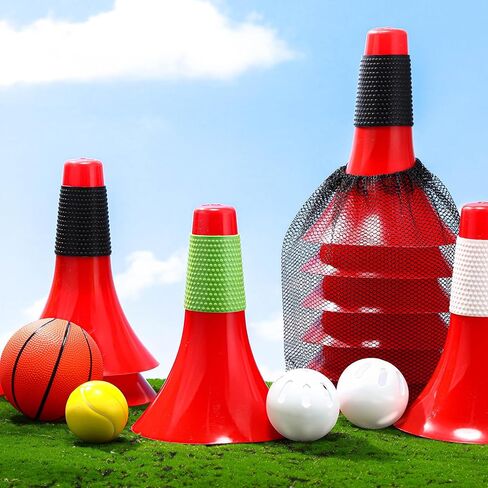 Tuanse 12 حزمة من المخاريط الرياضية لتدريب خفة الحركة مقاس 9 بوصة، مخاريط مرنة مع حقيبة حمل، مخاريط تدريب كرة السلة، مخاريط رياضية بلاستيكية لخفة الحركة للتدريبات الداخلية والخارجية (أحمر) in Kuwait