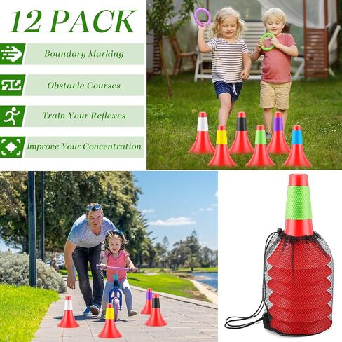 Tuanse 12 حزمة من المخاريط الرياضية لتدريب خفة الحركة مقاس 9 بوصة، مخاريط مرنة مع حقيبة حمل، مخاريط تدريب كرة السلة، مخاريط رياضية بلاستيكية لخفة الحركة للتدريبات الداخلية والخارجية (أحمر) in Kuwait