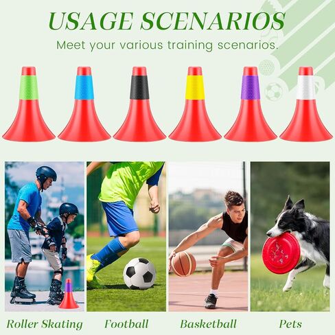 Tuanse 12 حزمة من المخاريط الرياضية لتدريب خفة الحركة مقاس 9 بوصة، مخاريط مرنة مع حقيبة حمل، مخاريط تدريب كرة السلة، مخاريط رياضية بلاستيكية لخفة الحركة للتدريبات الداخلية والخارجية (أحمر) in Kuwait