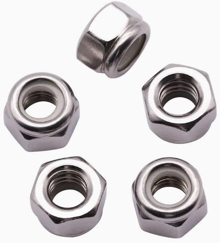 3/8 بوصة - M10-1.5 صواميل سداسية مدمجة من النايلون بخيط قياسي (12 عبوة)، 304 صامولة قفل مقاومة للصدأ، صامولة قفل سداسية بلمسة نهائية in Kuwait