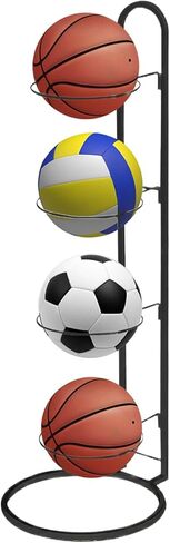 2024 New Ball Storage Rack，4 Tier Cube Ball Storage Holder，Basketball Football Holder Carbon Steel Heavy Duty Basketball Stand Painted Nail-Free Multi-Purpose Vertical Ball Rack in Kuwait