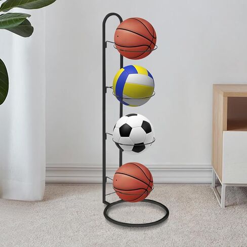 2024 New Ball Storage Rack，4 Tier Cube Ball Storage Holder，Basketball Football Holder Carbon Steel Heavy Duty Basketball Stand Painted Nail-Free Multi-Purpose Vertical Ball Rack in Kuwait