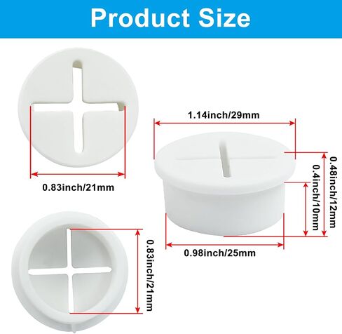Hitefu 12Pcs 1 Inch Rubber Desk Grommet, Flexible Wire Cord Grommets, Silicone Cable Hole Cover for Office Desk Table Furniture Wall Organizer (White) in Kuwait