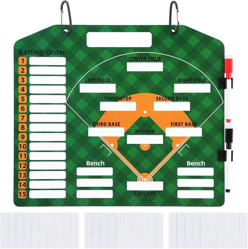 Magnetic Baseball Lineup Board, Dry Erase Coaching Baseball Clipboard with 30pcs Lineup Strip, 2 Markers and Buckle, Portable Dugout Baseball Clipboard for Coaches in Saudi Arabia