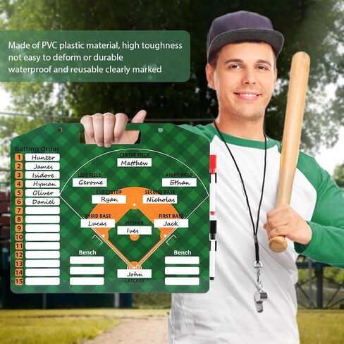 Magnetic Baseball Lineup Board, Dry Erase Coaching Baseball Clipboard with 30pcs Lineup Strip, 2 Markers and Buckle, Portable Dugout Baseball Clipboard for Coaches in Saudi Arabia