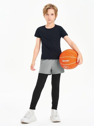 Haloumoning Boys Athletic 2 in 1 Shorts with Leggings Kids Workout Basketball Compression Pants with Zipper Pockets in Saudi Arabia