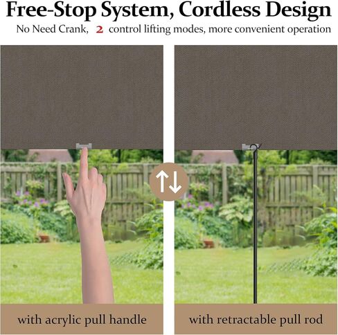 Outdoor Roller Shades for Patio with New Operation Mode (with Pull Rod-No Need Crank), Upgraded Materials Patio Shades Roller Up Outdoor with 95% UV Protection, Outdoor Blinds for Patio Proch in Kuwait
