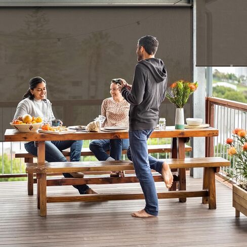 Outdoor Roller Shades for Patio with New Operation Mode (with Pull Rod-No Need Crank), Upgraded Materials Patio Shades Roller Up Outdoor with 95% UV Protection, Outdoor Blinds for Patio Proch in Kuwait