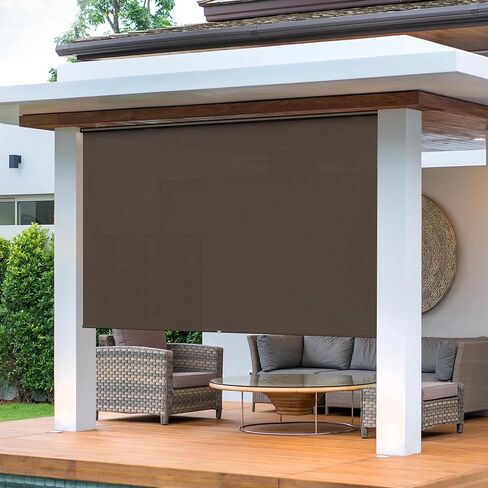 Outdoor Roller Shades for Patio with New Operation Mode (with Pull Rod-No Need Crank), Upgraded Materials Patio Shades Roller Up Outdoor with 95% UV Protection, Outdoor Blinds for Patio Proch in Kuwait