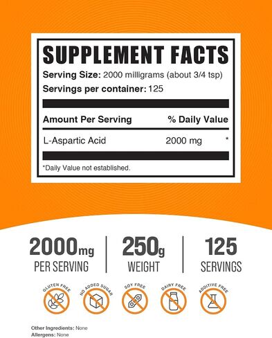 BulkSupplements.com L-Aspartic Acid Powder - Aspartic Acid Supplement, Amino Acids Supplement for Energy Support - Gluten Free, 2000mg per Serving, 500g (1.1 lbs) (Pack of 1) in Saudi Arabia