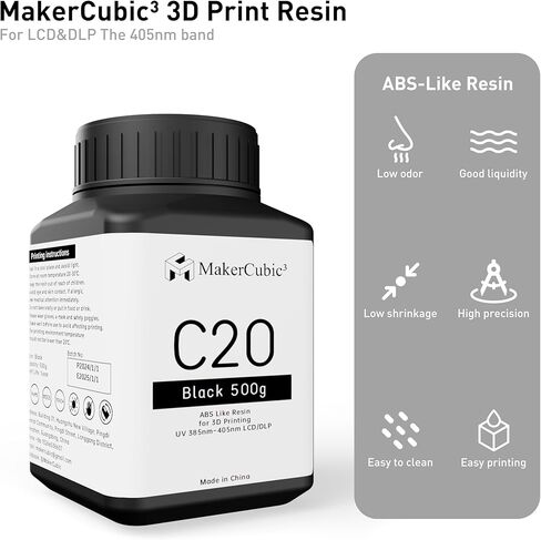 MakerCubic3 راتنج طابعة ثلاثية الأبعاد سريع يشبه ABS. معالجة شريط 405 نانومتر، طباعة ثلاثية الأبعاد سائلة غير هشة عالية الدقة تشبه البوليمر الضوئي، راتنج لطباعة LCD DLP ثلاثية الأبعاد (500 جرام) (أشيب) in Saudi Arabia