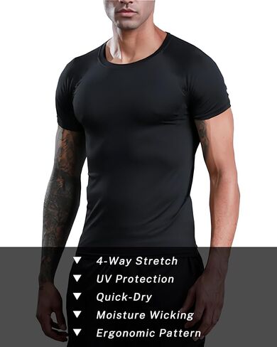 Men's Compression Shirts Short Sleeve Gym Tshirts Running Tops Cool Dry Sports Base Layer Athletic Undershirts in Saudi Arabia