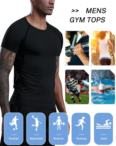 Men's Compression Shirts Short Sleeve Gym Tshirts Running Tops Cool Dry Sports Base Layer Athletic Undershirts in Saudi Arabia