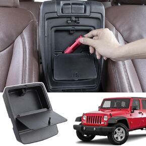JKCOVER Center Console Hidden Organizer Box Compatible with Jeep Wrangler JL/JLU 4XE and Jeep Gladiator JT 2018-2022 2023 2024 Accessories Armrest Secret Compartment One-Touch Hidden Storage Box
