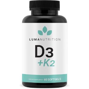 Luma Nutrition D3 + K2 Vitamin 10000 IU - Bone and Heart Health Supplement - Max Strength Immune Support and Calcium Absorption - 60 Softgels