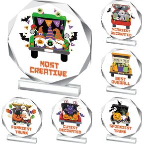 Geetery 6 Pcs Halloween Acrylic Award 4.72'' Halloween Trunk or Treat Party Supplies Trophy Award Funny Trophy Trunk or Treat Decorating Trophy Plaques for Halloween Car Trunk or Treat Outdoor Party