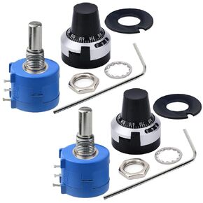 3590S-2-103L 10K，2PCS 10kohm 10-Turn Rotary Wire Wound Precision Potentiometer with 2PCS Adjustable Resistor Counting Dial Rotary Knob