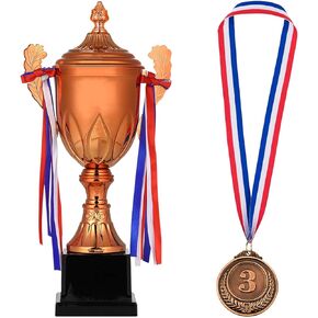 Gold Award Trophy 16.5 Inch Large Winner Trophy Cup and Award Medals with Ribbon for Kids and Adults for Sports, Competitions, Tournaments