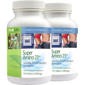 Purium Super Amino 23 (2 Pack) - 150 Vegan Tablets - BCAA & Essential Amino Acid Dietary Supplement, Pre Workout, Recovery Aid, May Help Build Muscle - Gluten Free - 60 Total Servings