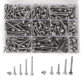 435PCs #8#10 Self Tapping Screws Sheet Metal Screws Self Drilling Screws for Metal Wood Plastic Aluminum, Hex Washer TEK Screws Assortment Kit 410 Stainless Steel 1/2 3/4 1 1-1/2 1-3/4