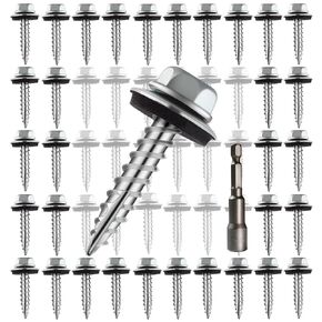 300PCS Metal Roofing Screws with Rubber Washer #10 × 1 Inch Galvanized Metal Roof Screws Hex Head Sheet Metal Screws for Metal to Wood, Vinyl, Small Sheet Metal (300, Silver, #10 x 1")