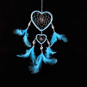 Love Heart Dream Catcher, Double Hearts Traditional Dream Catcher with Feathers Handmade Dream Catcher Wall or Car Hanging Ornament (Blue)