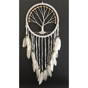 OMA Chakra Rainbow Dream Catcher, Tree of Life Design with Feathers and Beads, Rainbow Suede Authentic Traditional Dream Catcher Boho Home Decor - Large Size - 36" Long x 11" Diameter (Rainbow)