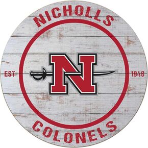 KH Sports Fan Nicholls State Colonels Weathered Circle Sign, 20x20 Inches, Colonels Decor for Dorm Room, Fan Cave, Living Room; Display Your Team Spirit with This Nicholls State Colonels Wall Art