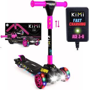 Kimi 3 Wheel Electric Scooter for Kids and Toddlers Ages 2-9, Premium Front Light and Wheel Lights, Boys and Girls, Safe Kick Lightup, Folding EScooter, 10 Miles Range
